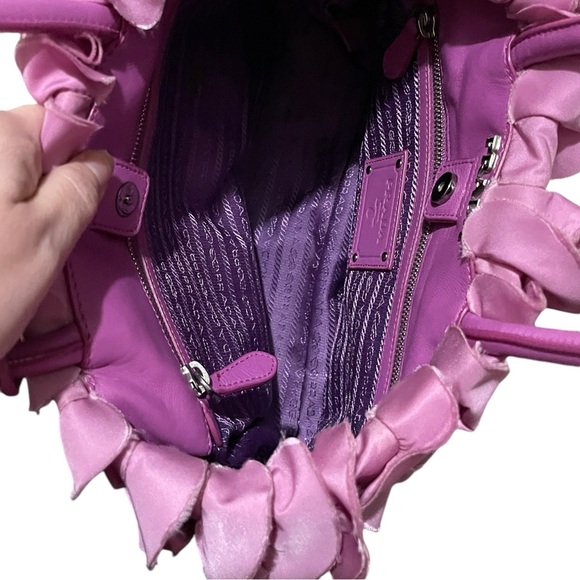 PRADA Tessuto Ruffled Leather Pink Tote Bag - Picture 10 of 15
